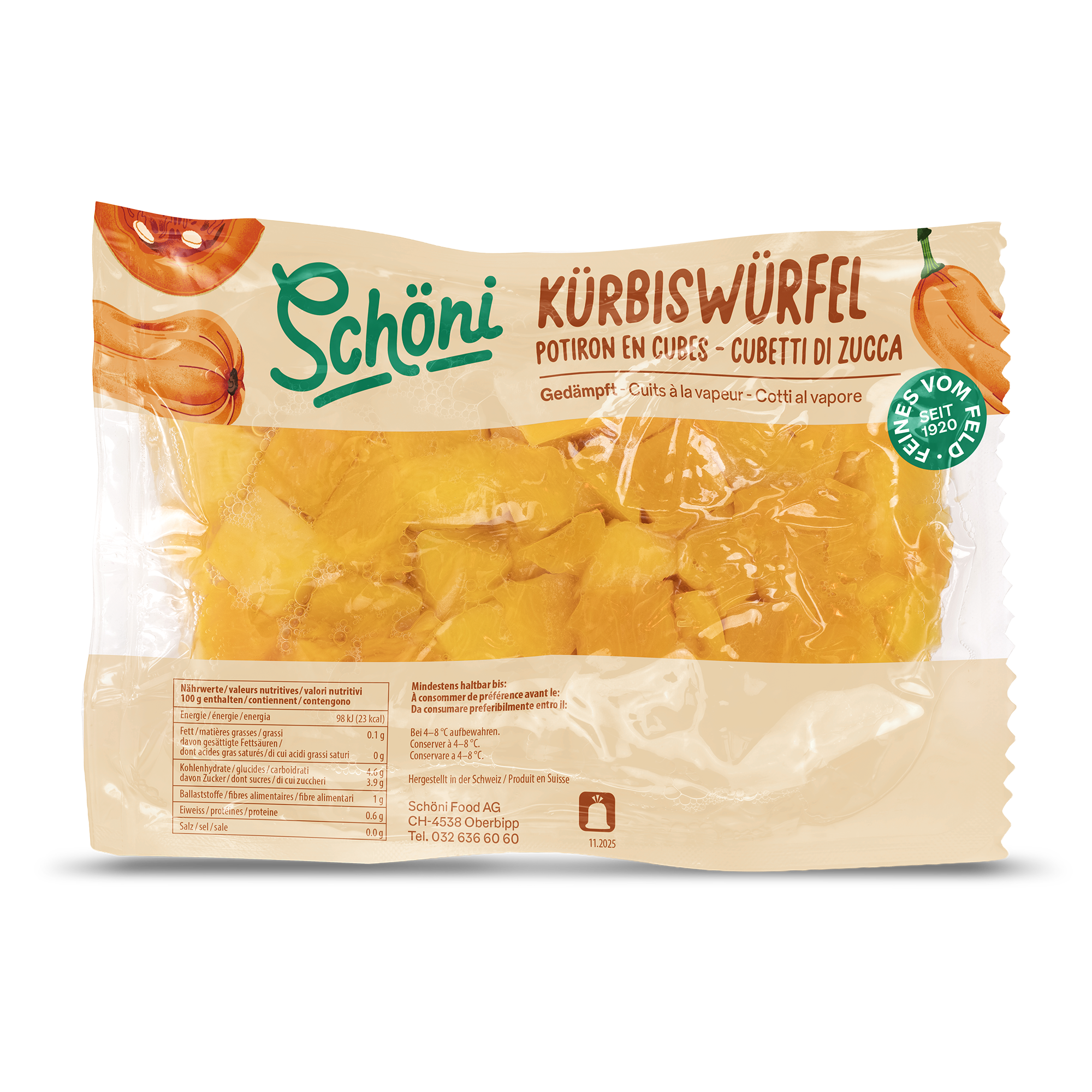 Schöni Kürbiswürfel gekocht 400g
